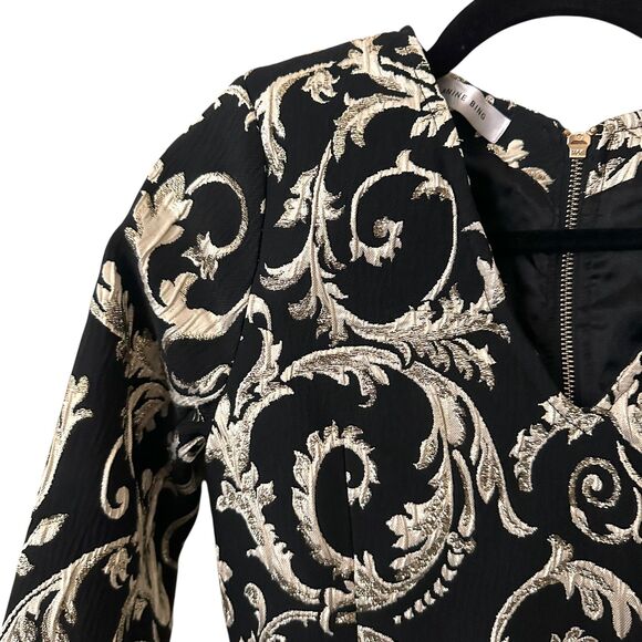 ANINE BING Brocade Jacquard Gold Metallic Mini Dress XS - Picture 4 of 7
